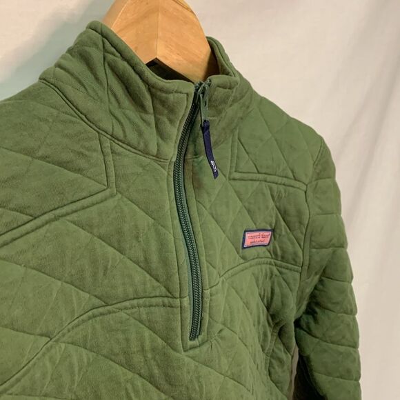Vineyard Vines Shep Olive Green Quilted 1/2 Zip LS Pullover Sweatshirt Size XS - Picture 5 of 15